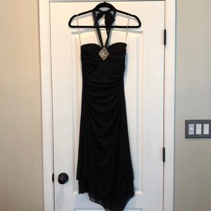 Black halter evening dress